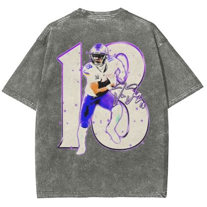 Vintage Style Unisex-Adult Oversized Washed Street T-shirt | JUSTIN JEFFERSON TEE 10.15