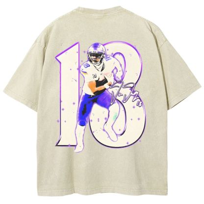 Vintage Style Unisex-Adult Oversized Washed Street T-shirt | JUSTIN JEFFERSON TEE 10.15
