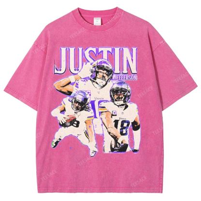 Vintage Style Unisex-Adult Oversized Washed Street T-shirt | JUSTIN JEFFERSON TEE 10.15