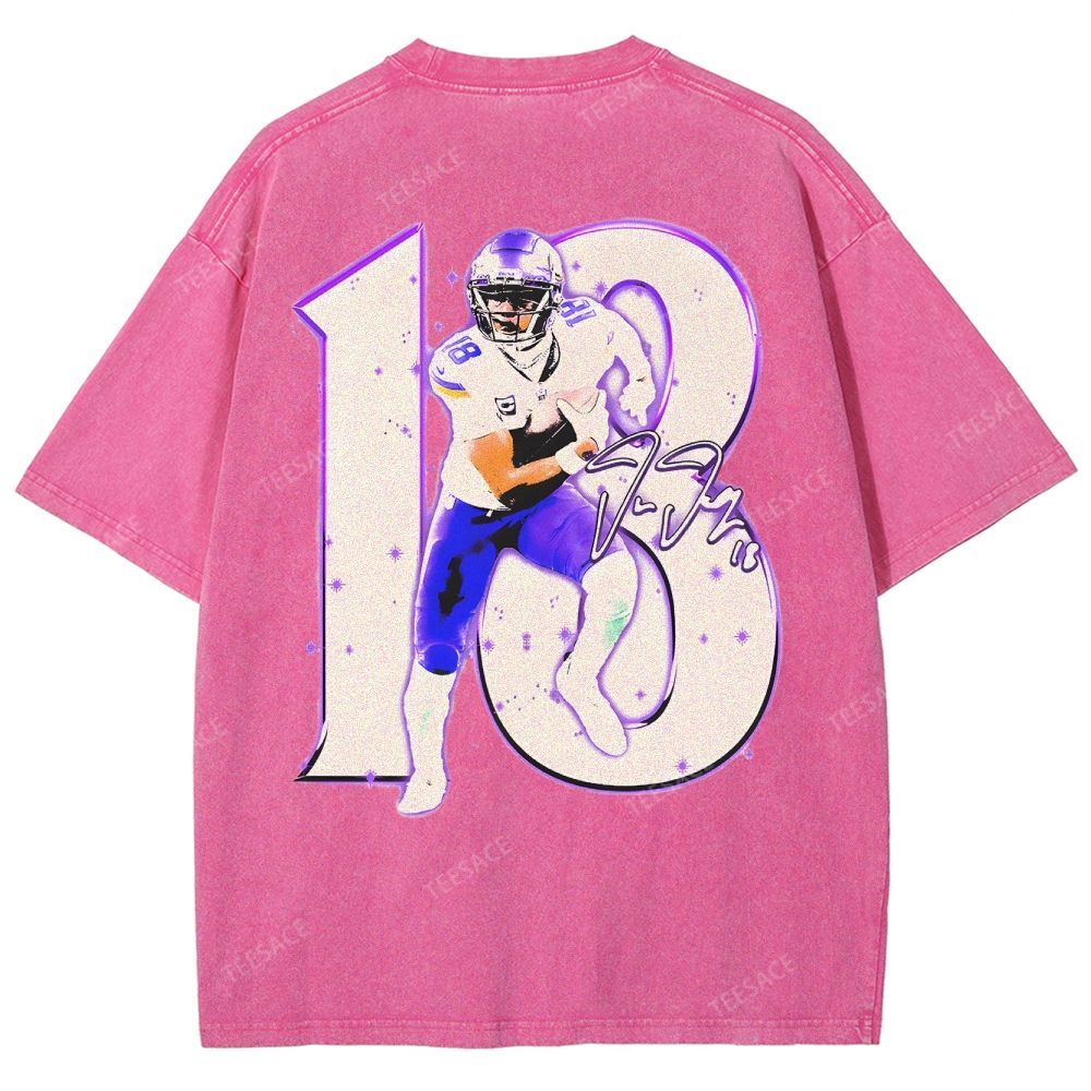 Vintage Style Unisex-Adult Oversized Washed Street T-shirt | JUSTIN JEFFERSON TEE 10.15