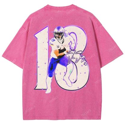 Vintage Style Unisex-Adult Oversized Washed Street T-shirt | JUSTIN JEFFERSON TEE 10.15