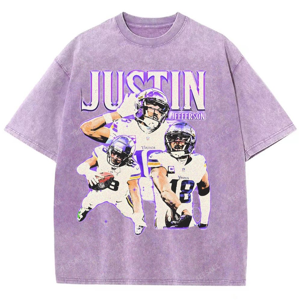 Vintage Style Unisex-Adult Oversized Washed Street T-shirt | JUSTIN JEFFERSON TEE 10.15