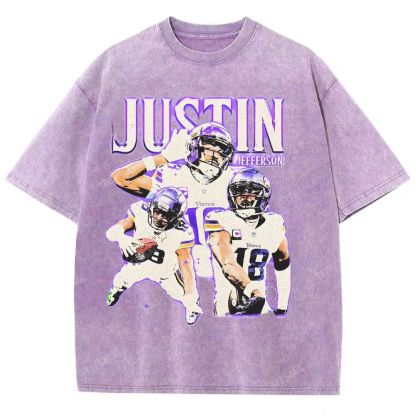 Vintage Style Unisex-Adult Oversized Washed Street T-shirt | JUSTIN JEFFERSON TEE 10.15
