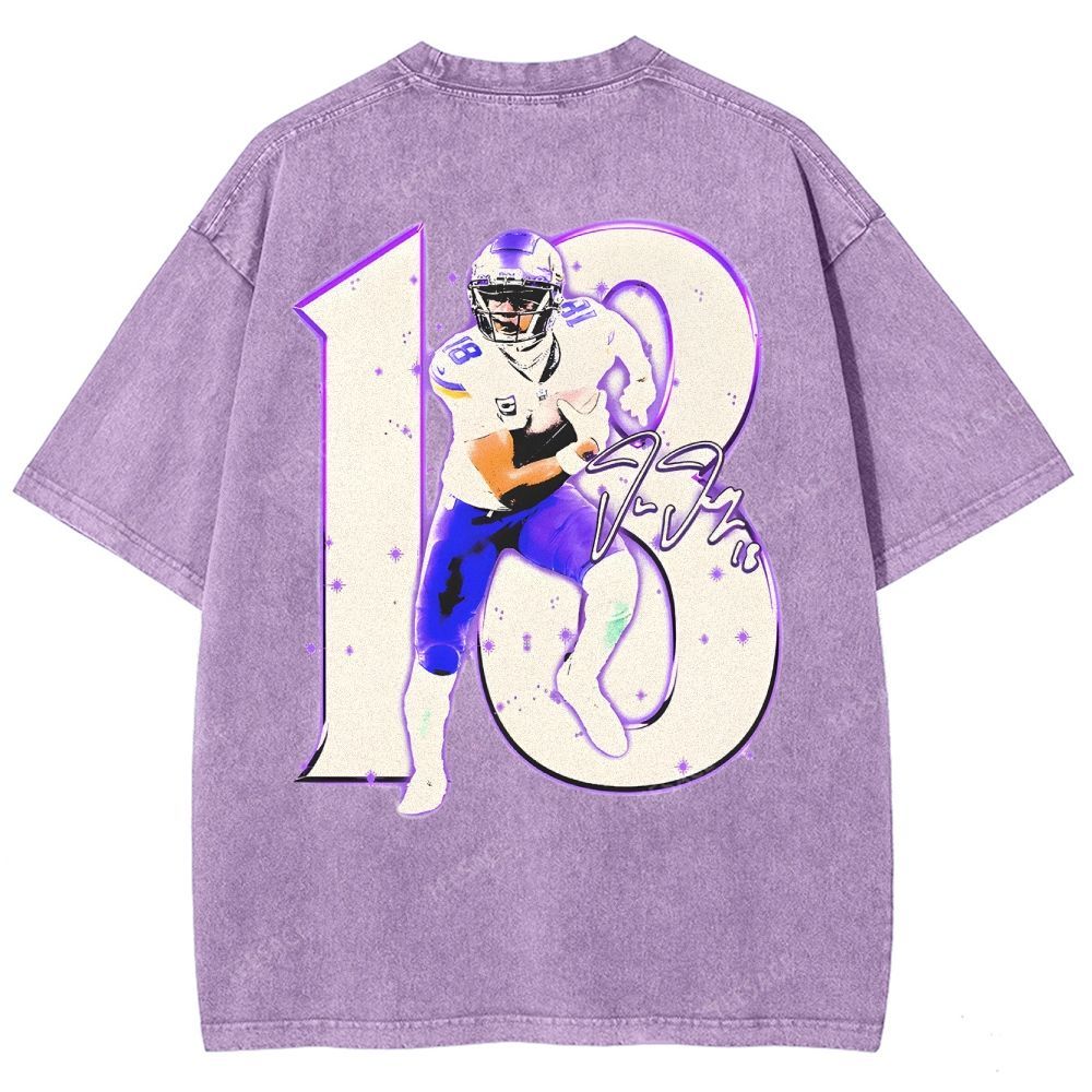 Vintage Style Unisex-Adult Oversized Washed Street T-shirt | JUSTIN JEFFERSON TEE 10.15