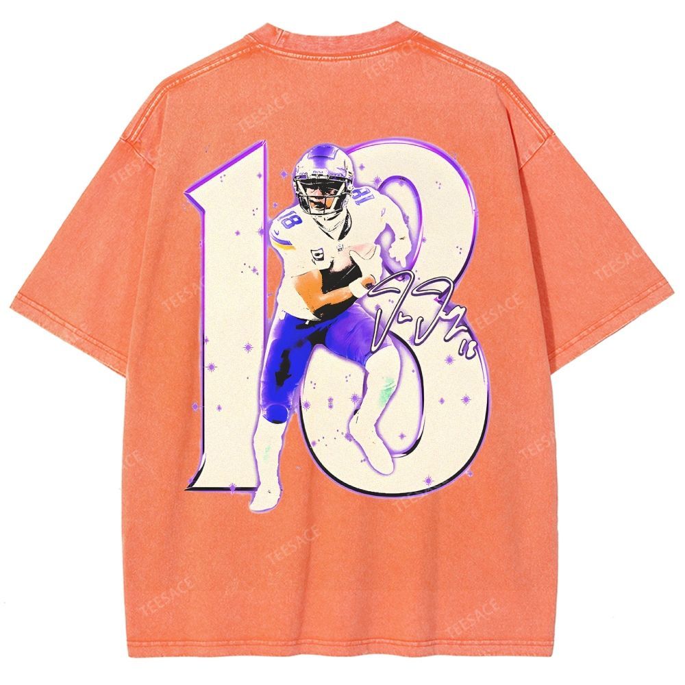 Vintage Style Unisex-Adult Oversized Washed Street T-shirt | JUSTIN JEFFERSON TEE 10.15