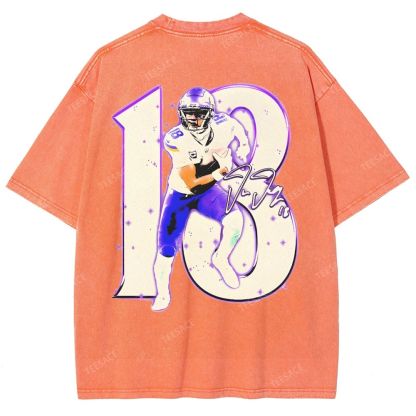 Vintage Style Unisex-Adult Oversized Washed Street T-shirt | JUSTIN JEFFERSON TEE 10.15