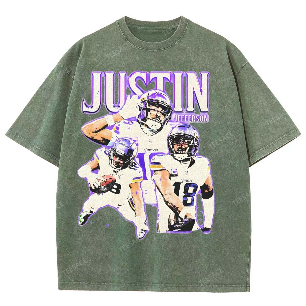 Vintage Style Unisex-Adult Oversized Washed Street T-shirt | JUSTIN JEFFERSON TEE 10.15