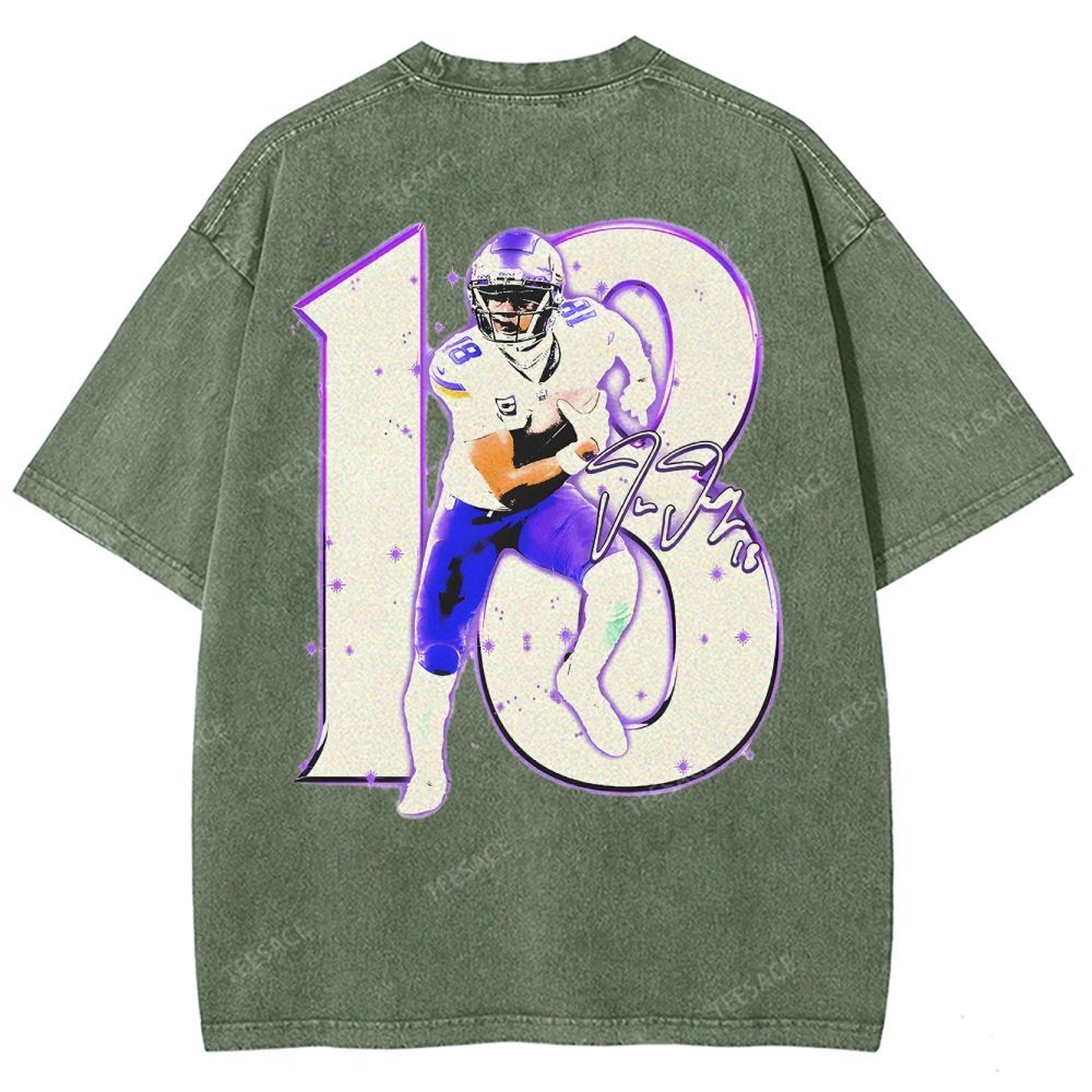 Vintage Style Unisex-Adult Oversized Washed Street T-shirt | JUSTIN JEFFERSON TEE 10.15