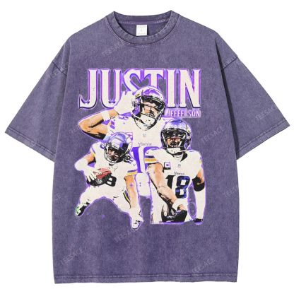 Vintage Style Unisex-Adult Oversized Washed Street T-shirt | JUSTIN JEFFERSON TEE 10.15