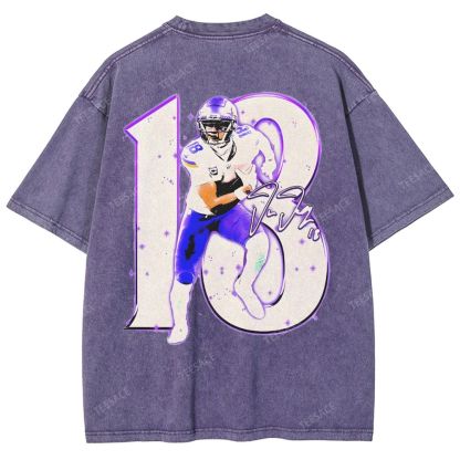 Vintage Style Unisex-Adult Oversized Washed Street T-shirt | JUSTIN JEFFERSON TEE 10.15