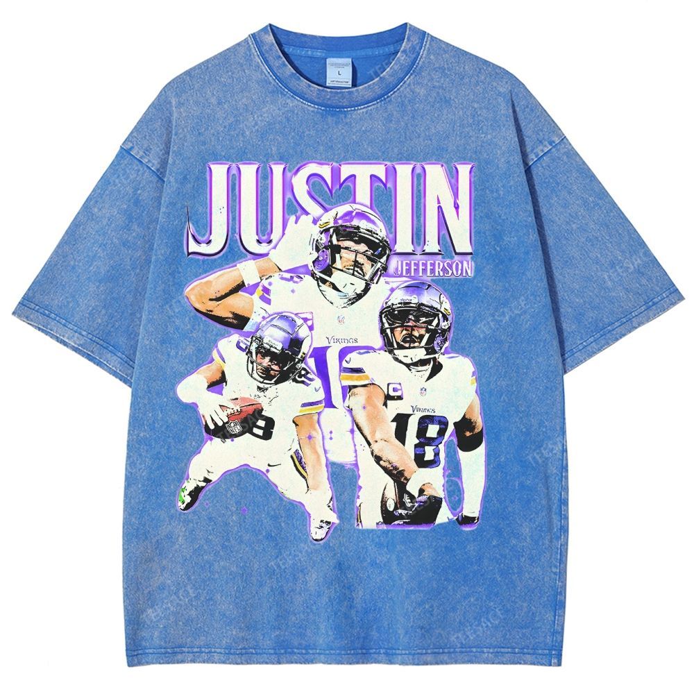 Vintage Style Unisex-Adult Oversized Washed Street T-shirt | JUSTIN JEFFERSON TEE 10.15