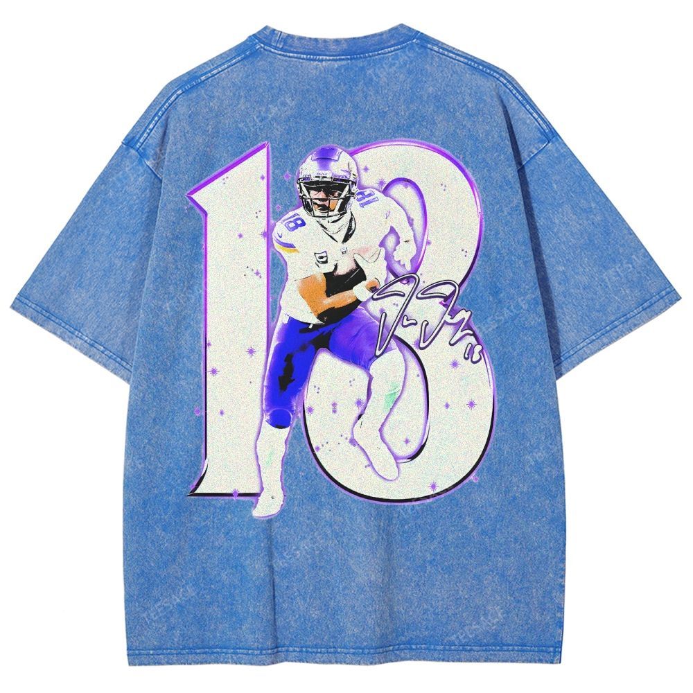 Vintage Style Unisex-Adult Oversized Washed Street T-shirt | JUSTIN JEFFERSON TEE 10.15