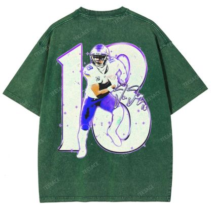 Vintage Style Unisex-Adult Oversized Washed Street T-shirt | JUSTIN JEFFERSON TEE 10.15