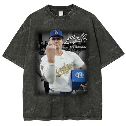 Vintage Style Unisex-Adult Oversized Washed Street T-shirt KIKE HERNANDEZ TEE