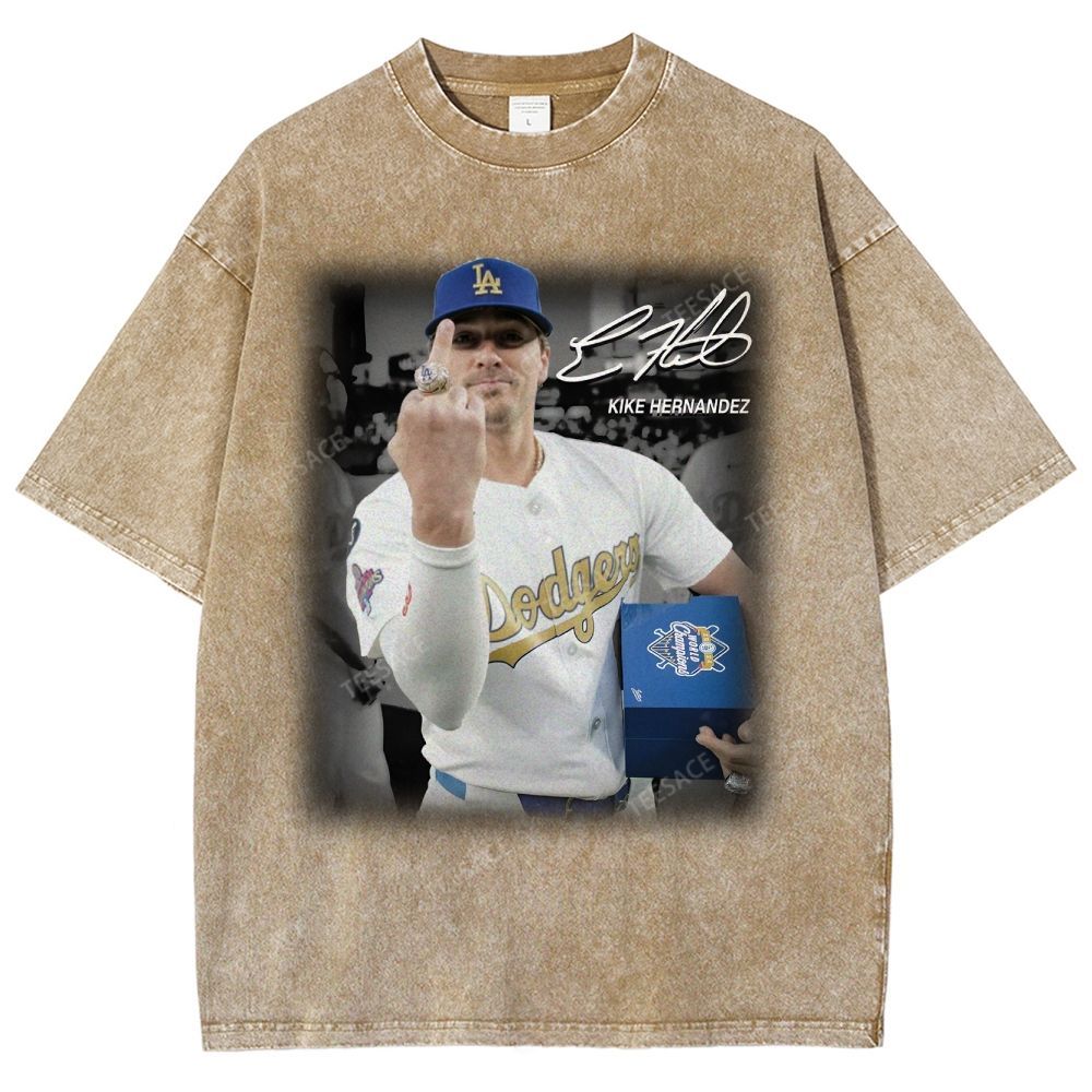 Vintage Style Unisex-Adult Oversized Washed Street T-shirt KIKE HERNANDEZ TEE
