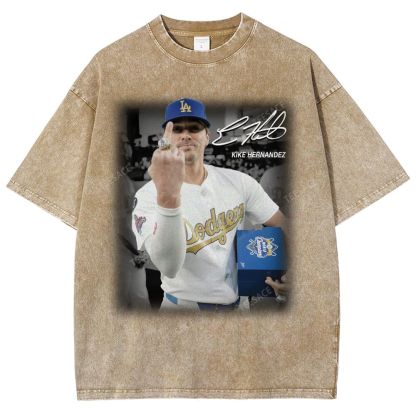 Vintage Style Unisex-Adult Oversized Washed Street T-shirt KIKE HERNANDEZ TEE