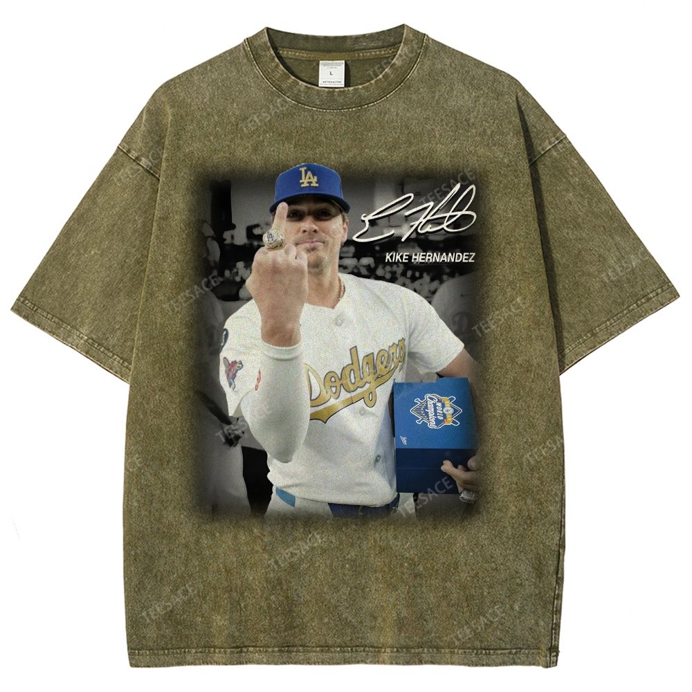 Vintage Style Unisex-Adult Oversized Washed Street T-shirt KIKE HERNANDEZ TEE