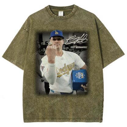 Vintage Style Unisex-Adult Oversized Washed Street T-shirt KIKE HERNANDEZ TEE