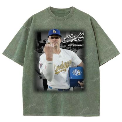 Vintage Style Unisex-Adult Oversized Washed Street T-shirt KIKE HERNANDEZ TEE