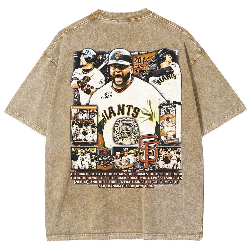 Unisex-Adult Ultra Cotton Washed T-Shirt Graphic 2014 WORLD SERIES CHAMPS - GIANTS TEE - [DS]