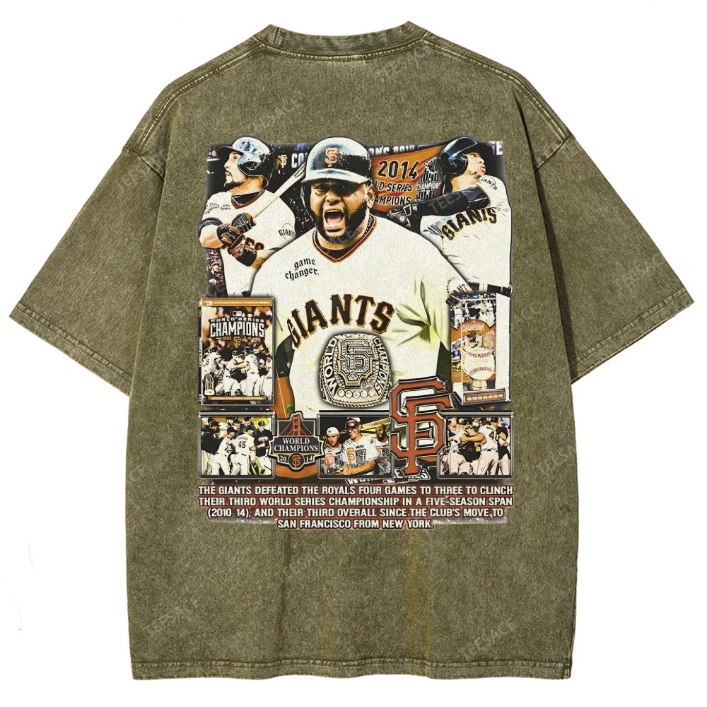Unisex-Adult Ultra Cotton Washed T-Shirt Graphic 2014 WORLD SERIES CHAMPS - GIANTS TEE - [DS]