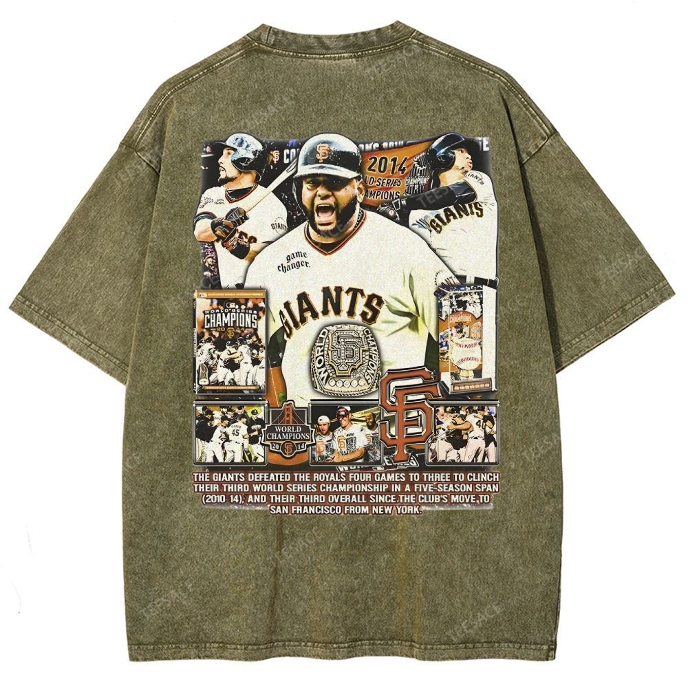 Unisex-Adult Ultra Cotton Washed T-Shirt Graphic 2014 WORLD SERIES CHAMPS - GIANTS TEE - [DS]