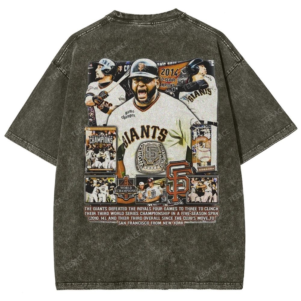 Unisex-Adult Ultra Cotton Washed T-Shirt Graphic 2014 WORLD SERIES CHAMPS - GIANTS TEE - [DS]