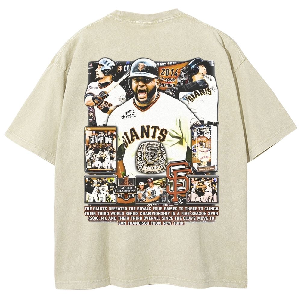Unisex-Adult Ultra Cotton Washed T-Shirt Graphic 2014 WORLD SERIES CHAMPS - GIANTS TEE - [DS]