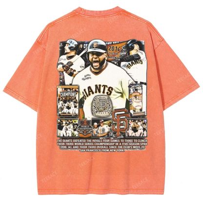 Unisex-Adult Ultra Cotton Washed T-Shirt Graphic 2014 WORLD SERIES CHAMPS - GIANTS TEE - [DS]