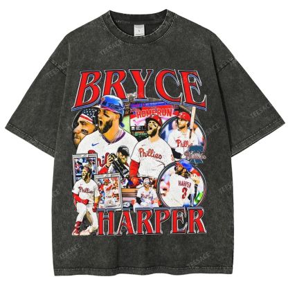 Vintage Style Unisex-Adult Oversized Washed Street T-shirt BRYCE HARPER 2 TEE