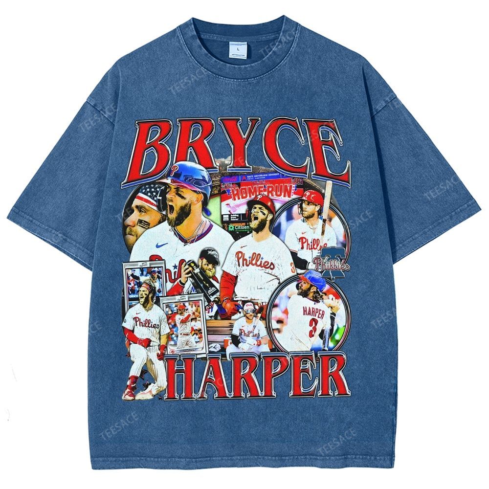 Vintage Style Unisex-Adult Oversized Washed Street T-shirt BRYCE HARPER 2 TEE