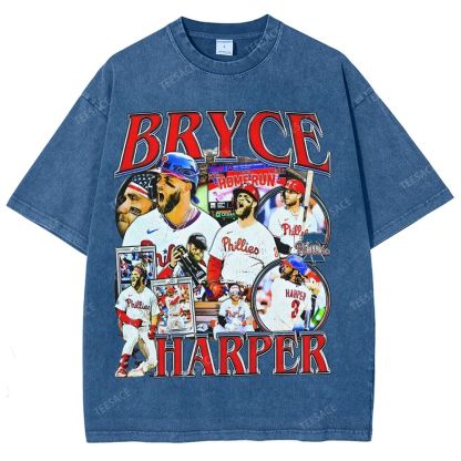 Vintage Style Unisex-Adult Oversized Washed Street T-shirt BRYCE HARPER 2 TEE