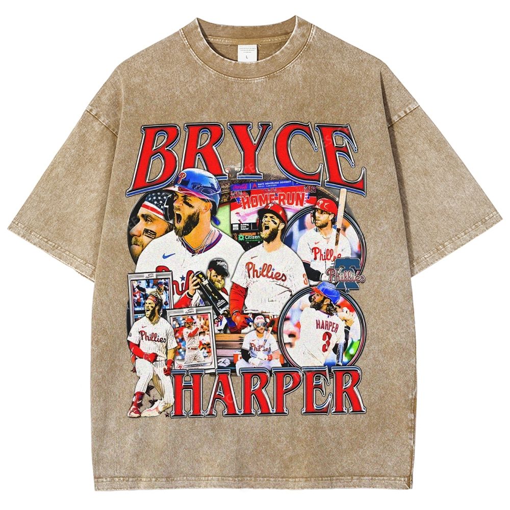 Vintage Style Unisex-Adult Oversized Washed Street T-shirt BRYCE HARPER 2 TEE