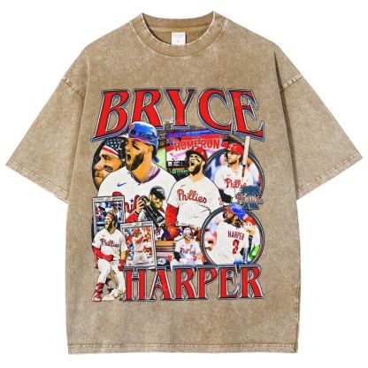 Vintage Style Unisex-Adult Oversized Washed Street T-shirt BRYCE HARPER 2 TEE