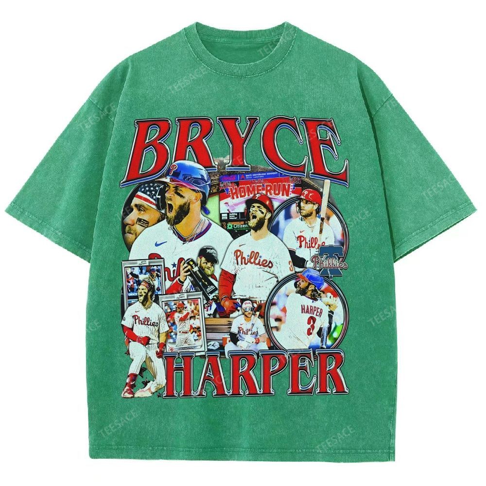 Vintage Style Unisex-Adult Oversized Washed Street T-shirt BRYCE HARPER 2 TEE