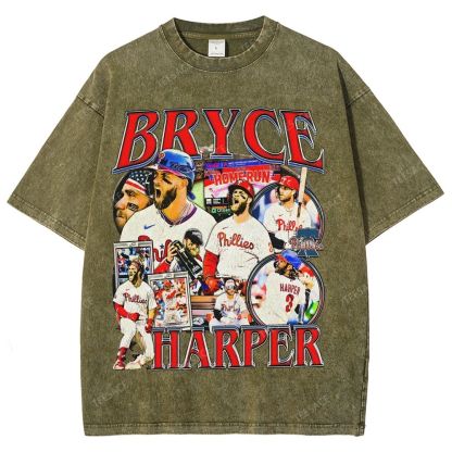 Vintage Style Unisex-Adult Oversized Washed Street T-shirt BRYCE HARPER 2 TEE