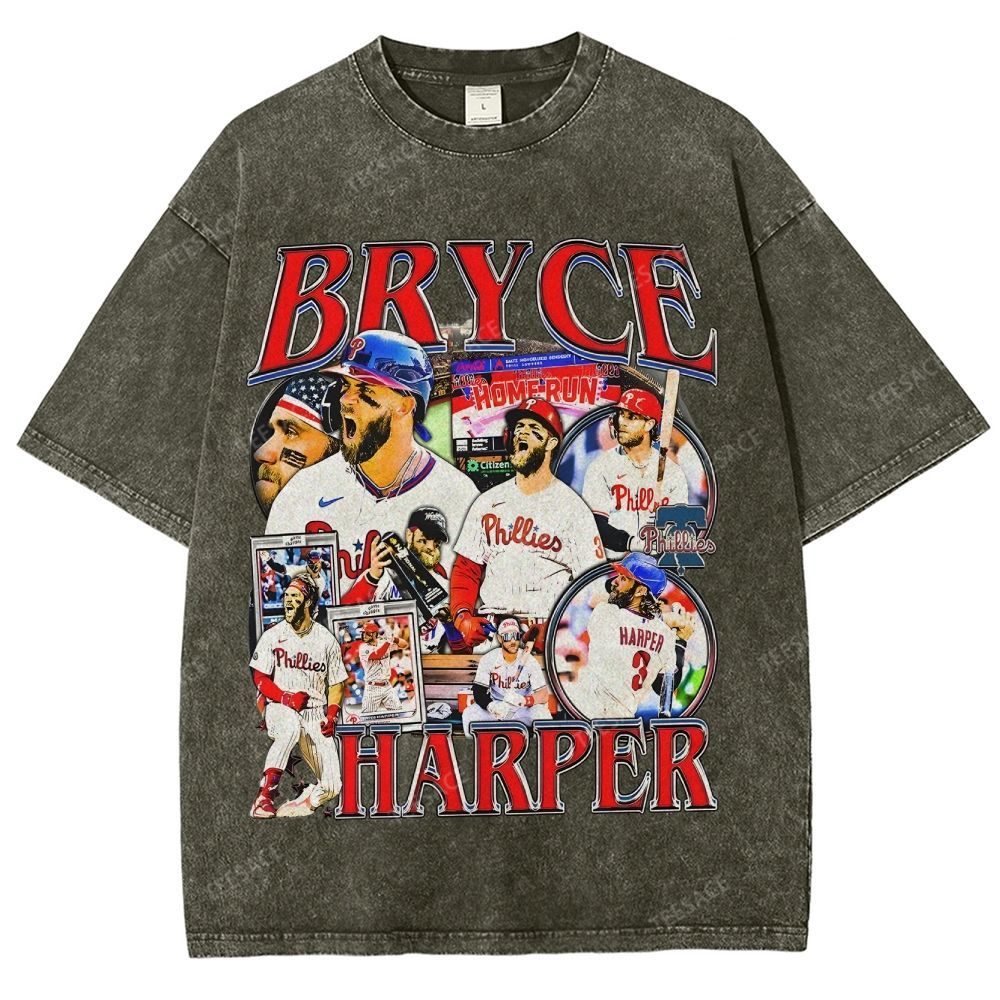 Vintage Style Unisex-Adult Oversized Washed Street T-shirt BRYCE HARPER 2 TEE