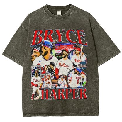 Vintage Style Unisex-Adult Oversized Washed Street T-shirt BRYCE HARPER 2 TEE