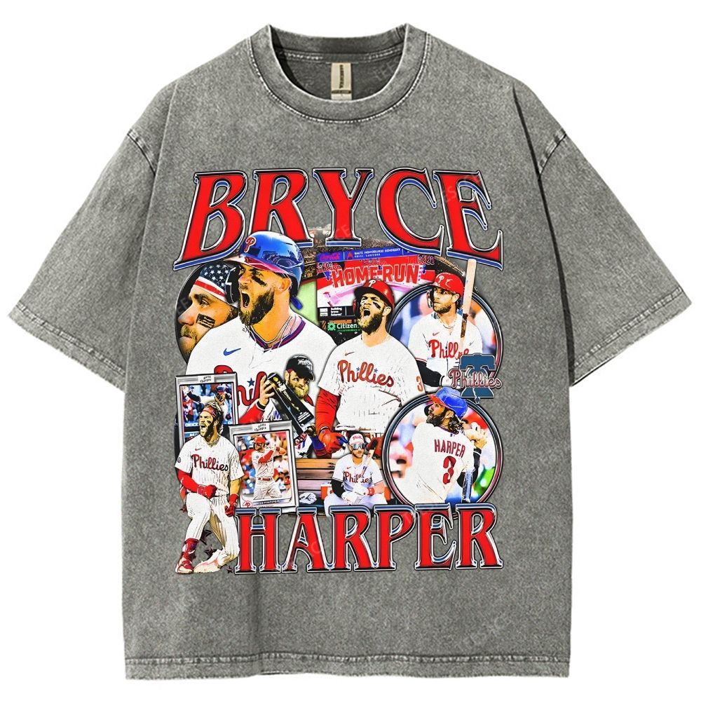 Vintage Style Unisex-Adult Oversized Washed Street T-shirt BRYCE HARPER 2 TEE
