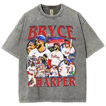 Vintage Style Unisex-Adult Oversized Washed Street T-shirt BRYCE HARPER 2 TEE