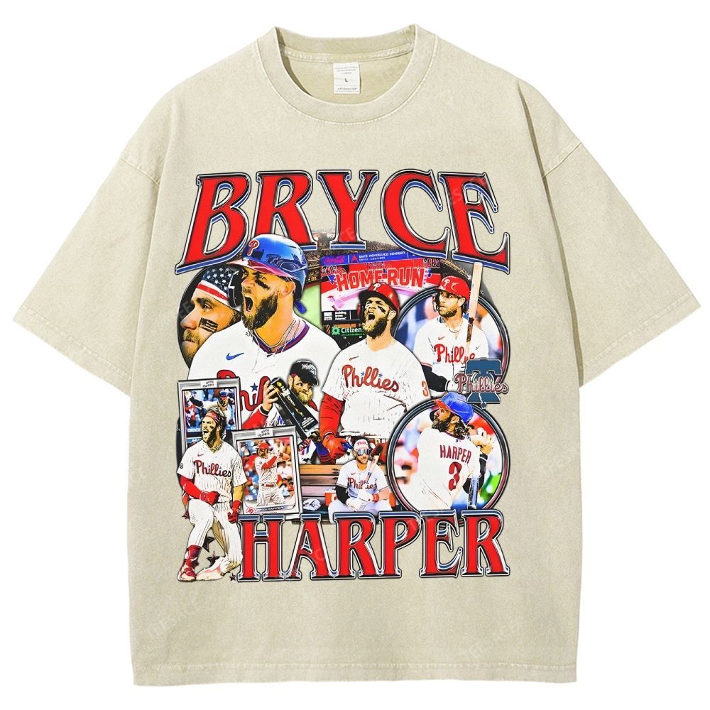 Vintage Style Unisex-Adult Oversized Washed Street T-shirt BRYCE HARPER 2 TEE