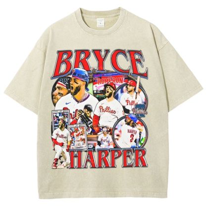 Vintage Style Unisex-Adult Oversized Washed Street T-shirt BRYCE HARPER 2 TEE