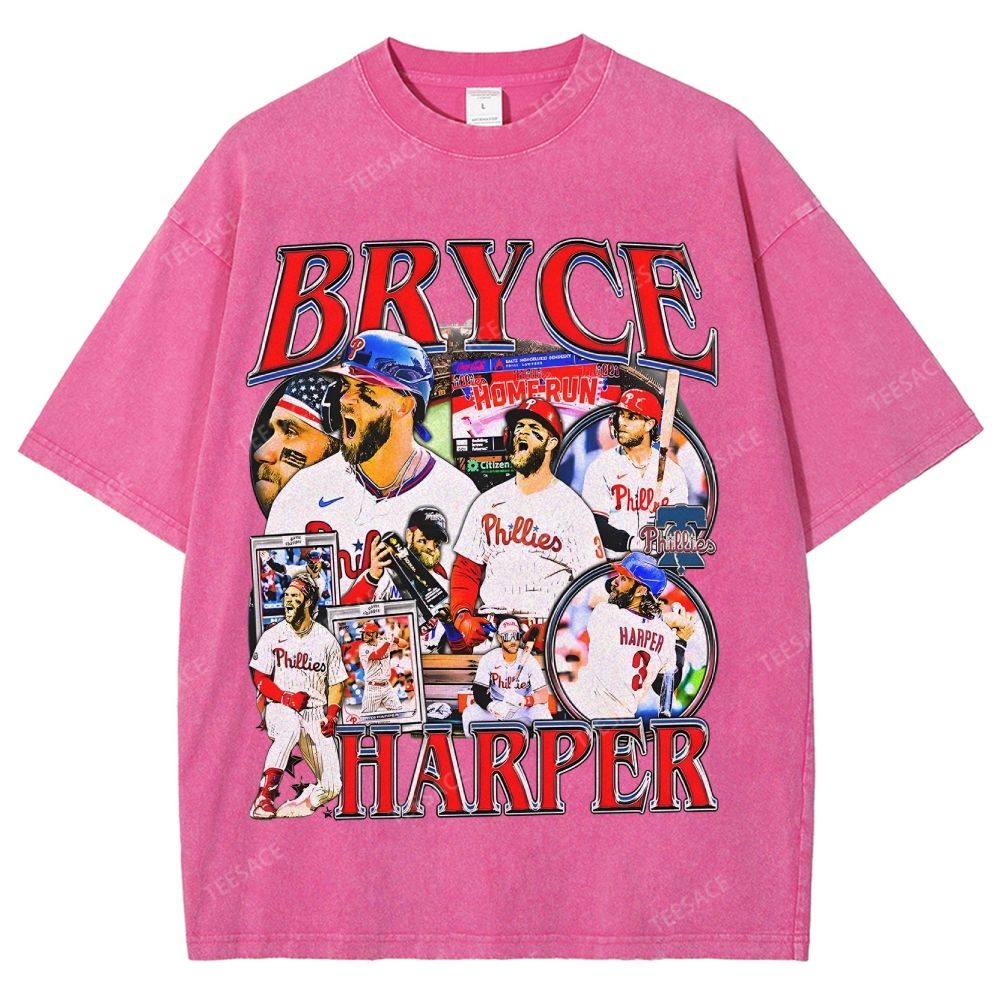 Vintage Style Unisex-Adult Oversized Washed Street T-shirt BRYCE HARPER 2 TEE