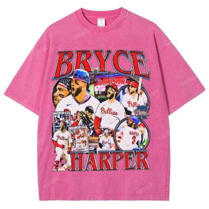 Vintage Style Unisex-Adult Oversized Washed Street T-shirt BRYCE HARPER 2 TEE