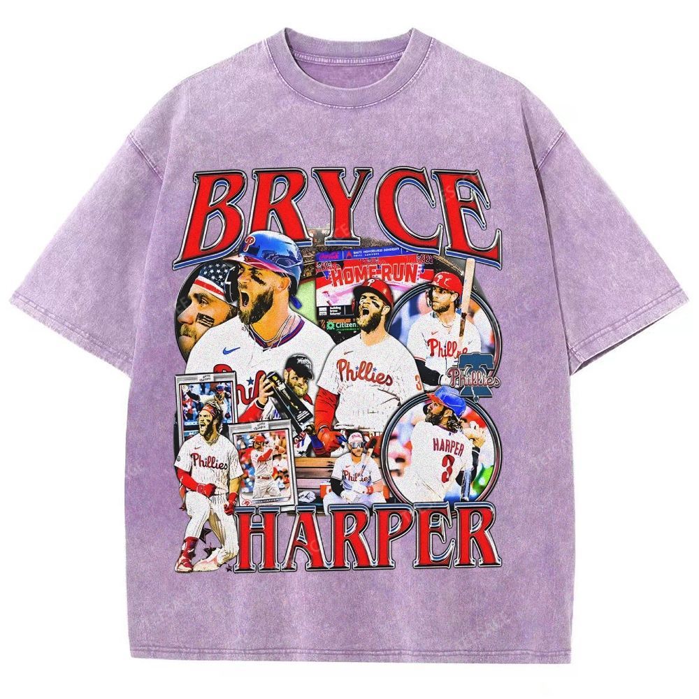 Vintage Style Unisex-Adult Oversized Washed Street T-shirt BRYCE HARPER 2 TEE