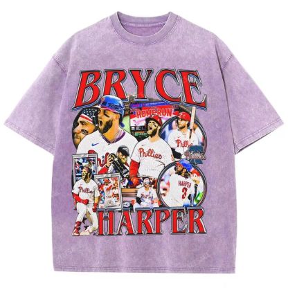 Vintage Style Unisex-Adult Oversized Washed Street T-shirt BRYCE HARPER 2 TEE