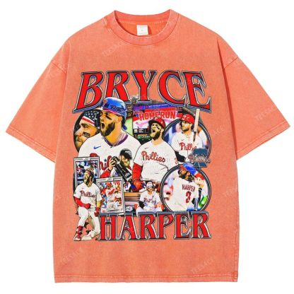 Vintage Style Unisex-Adult Oversized Washed Street T-shirt BRYCE HARPER 2 TEE