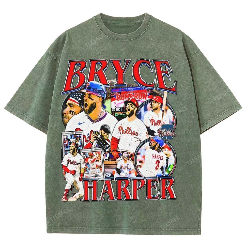 Vintage Style Unisex-Adult Oversized Washed Street T-shirt BRYCE HARPER 2 TEE