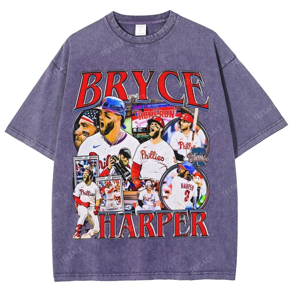 Vintage Style Unisex-Adult Oversized Washed Street T-shirt BRYCE HARPER 2 TEE