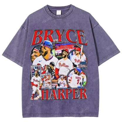 Vintage Style Unisex-Adult Oversized Washed Street T-shirt BRYCE HARPER 2 TEE